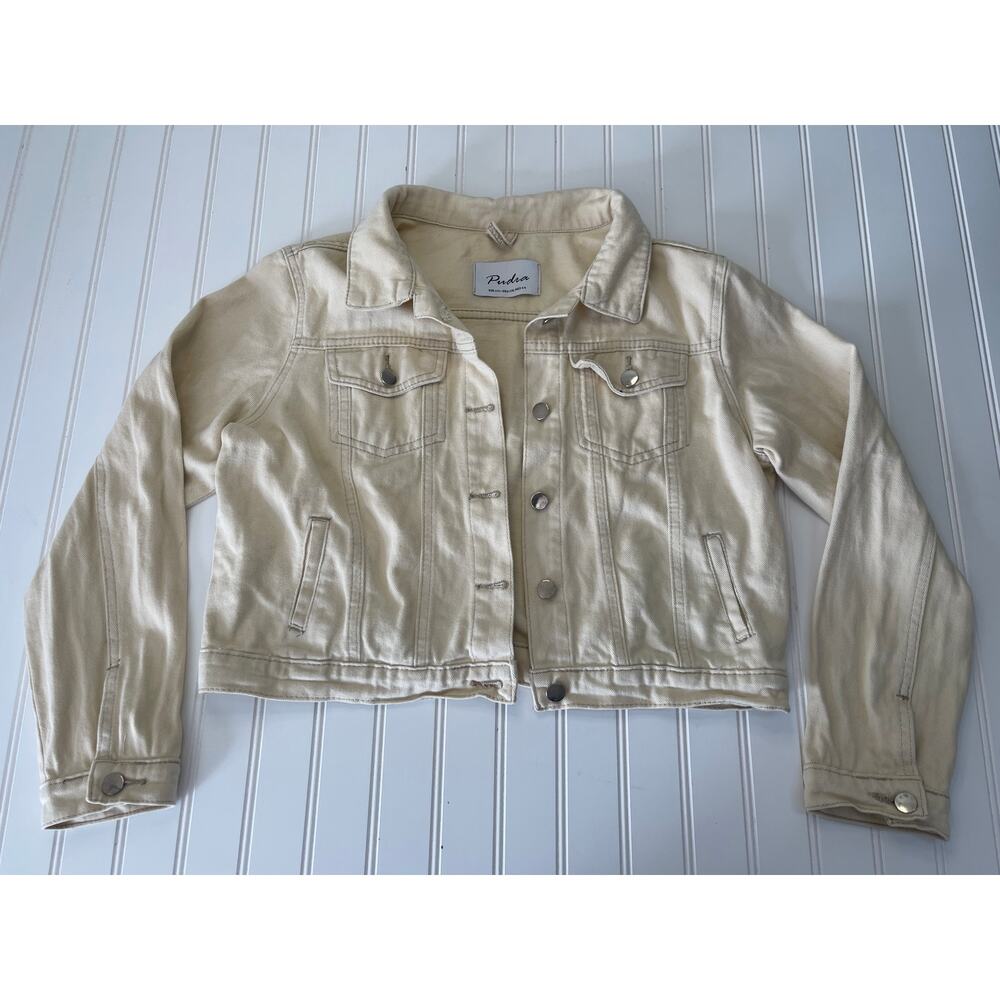 Pudra Cream Jean Denim Jacket Cropped Buttons Pockets Made in Egypt - Size‎ XXL